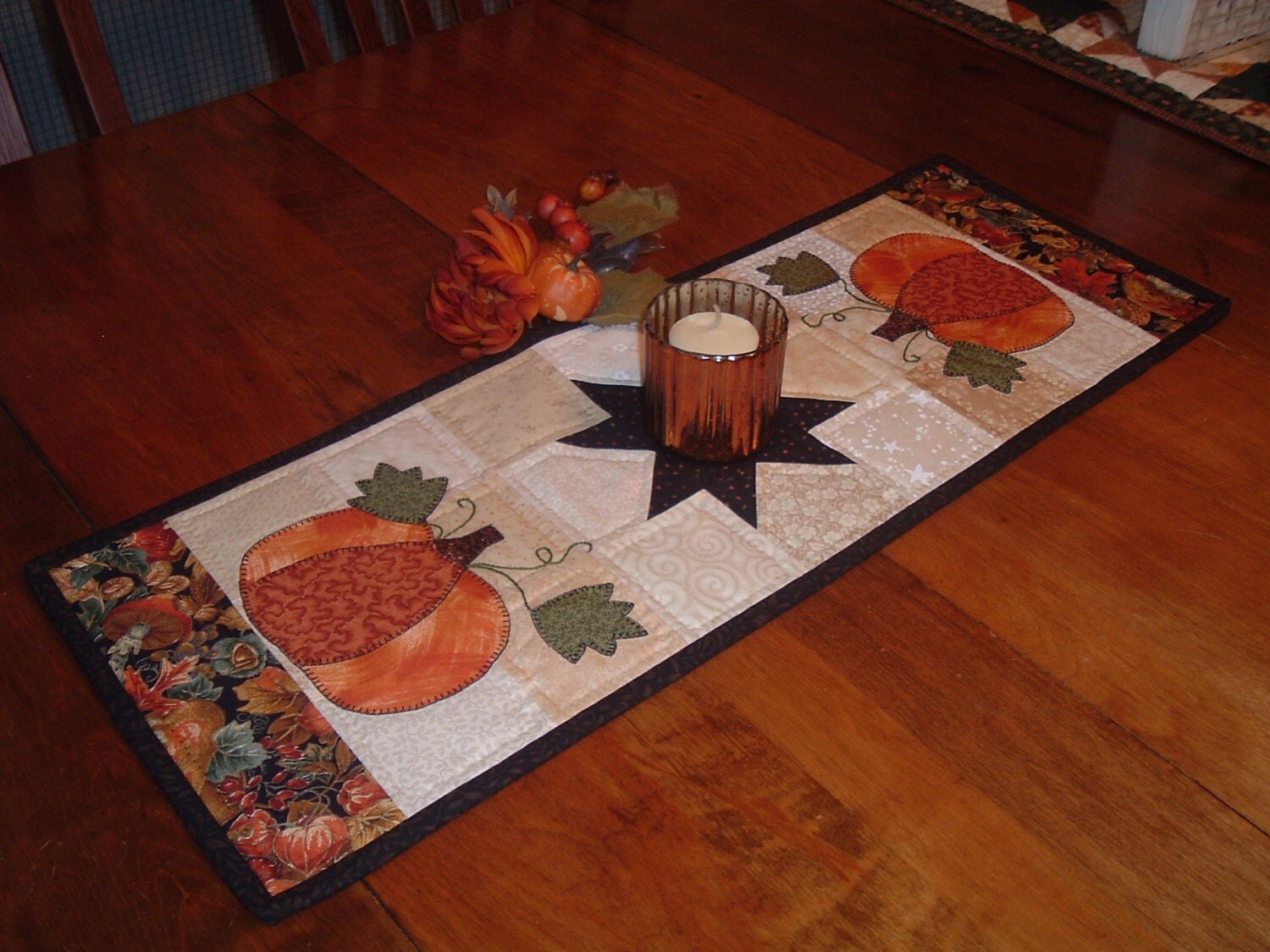 Fall Pumpkin Table Runner Primitive Country by JoyfulQuiltsbyJoyce