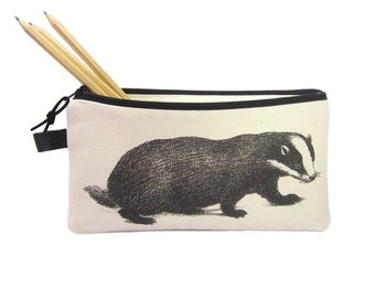 Pencil Case, Canvas Pencil Bag, Badger Pencil Case, Canvas Zip Pouch, Animal Pencil Case, Personalised Pencil Case, Pencil Pouch