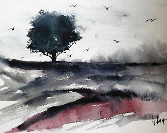 Original Watercolor painting, landscape print, watercolor painting, painting,watercolor, abstract original