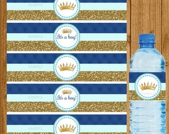 Prince Baby Shower, Prince Water Bottle Label, Boys Prince Baby Shower, Blue Gold Baby Shower, Boy Baby Shower, Instant Download
