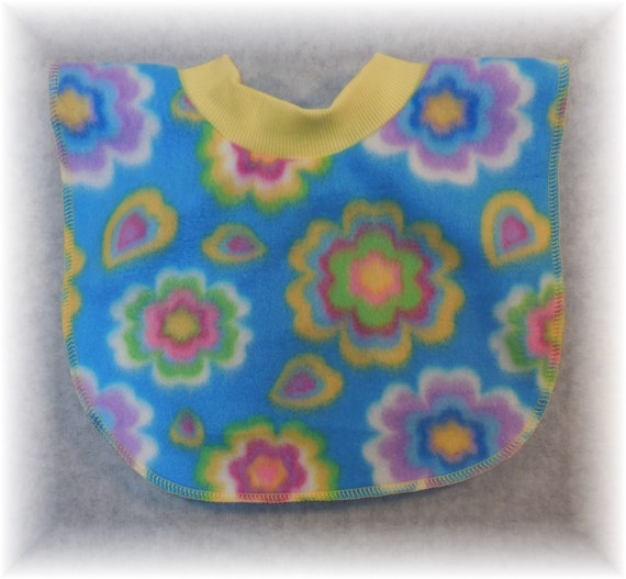 Baby Bib Pullover Fleece Flower Print on Blue Baby Bib for