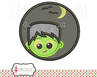 Frankenstein applique design. Halloween monster applique embroidery, 5 sizes. Cute frankenstein embroidery for Halloween projects.