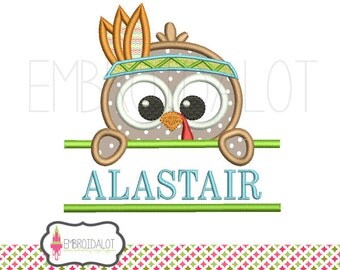 Turkey applique design. Text frame native American, indian applique embroidery. Thanksgiving applique, split embroidery. Monogram frame.