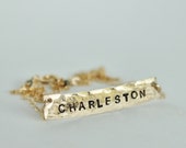 Custom City Necklace | Gold Bar Necklace | Custom Handmade | Engraved Cities | Hammered Necklace | Handmade Gold Jewelry | Hammered Gold