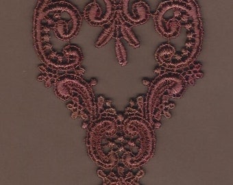 Hand Dyed Venise Lace Applique Victorian Heart Aged Rose's n Rust