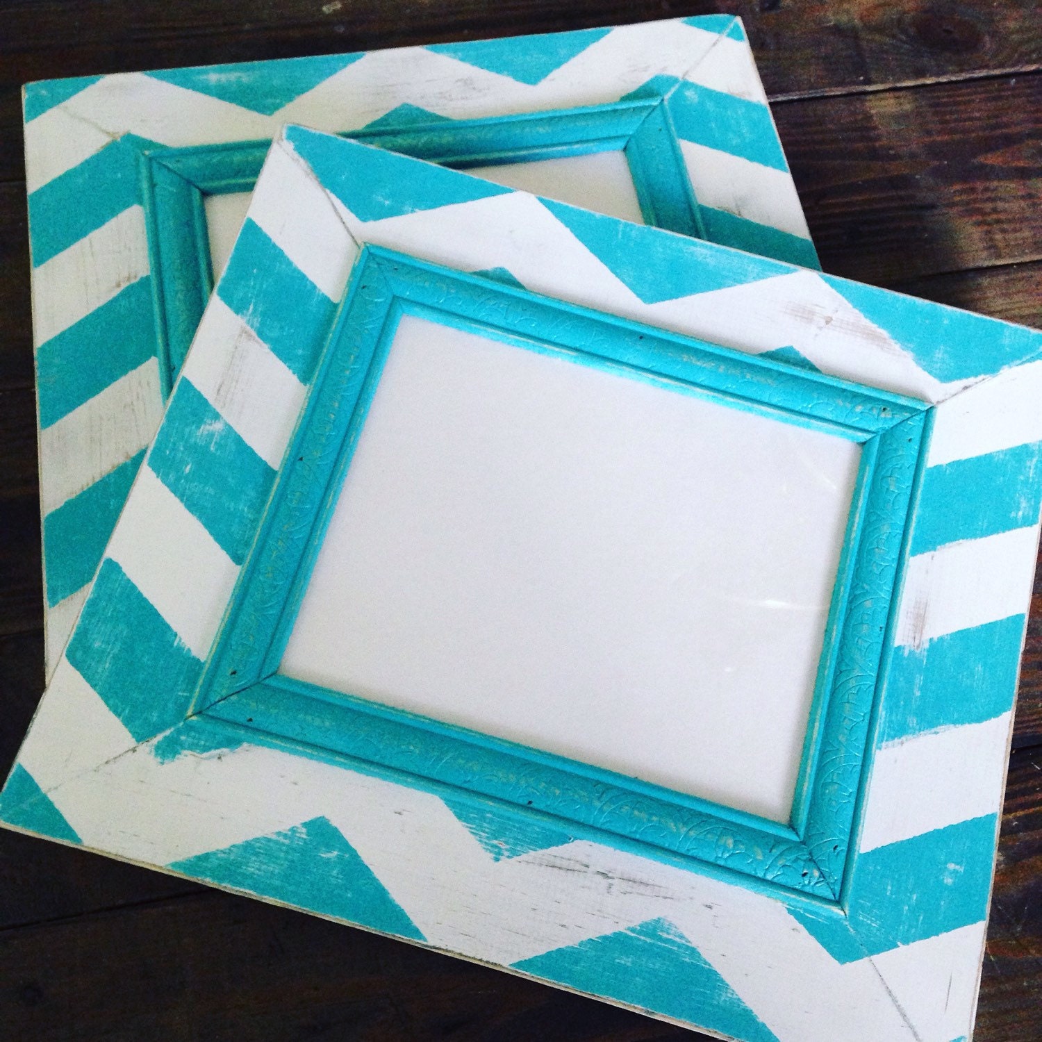 Set of two 8x10 Chevron painted frames with simple trim