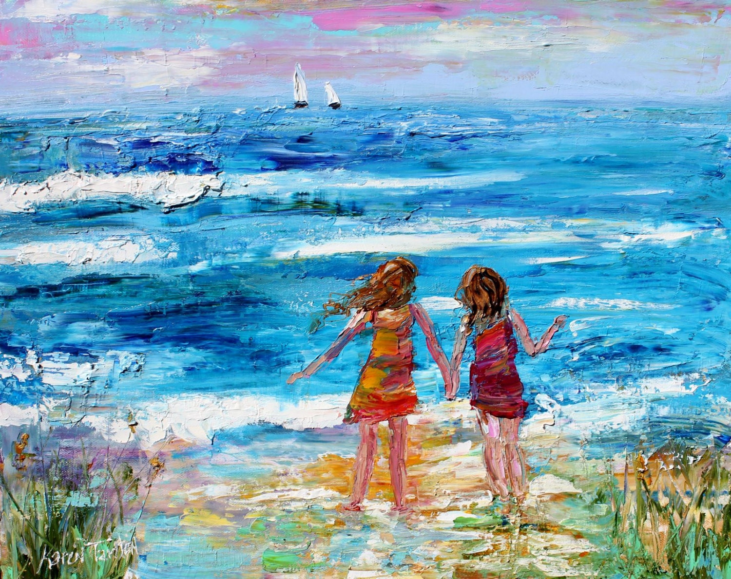 Original oil painting Beach Memories abstract palette knife