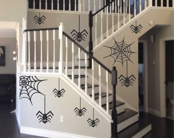 Assorted Spiders and Webs, Halloween Decals, Vinyl Wall Lettering, Vinyl Wall Decals, Vinyl Letters, Vinyl Lettering, Wall Quotes