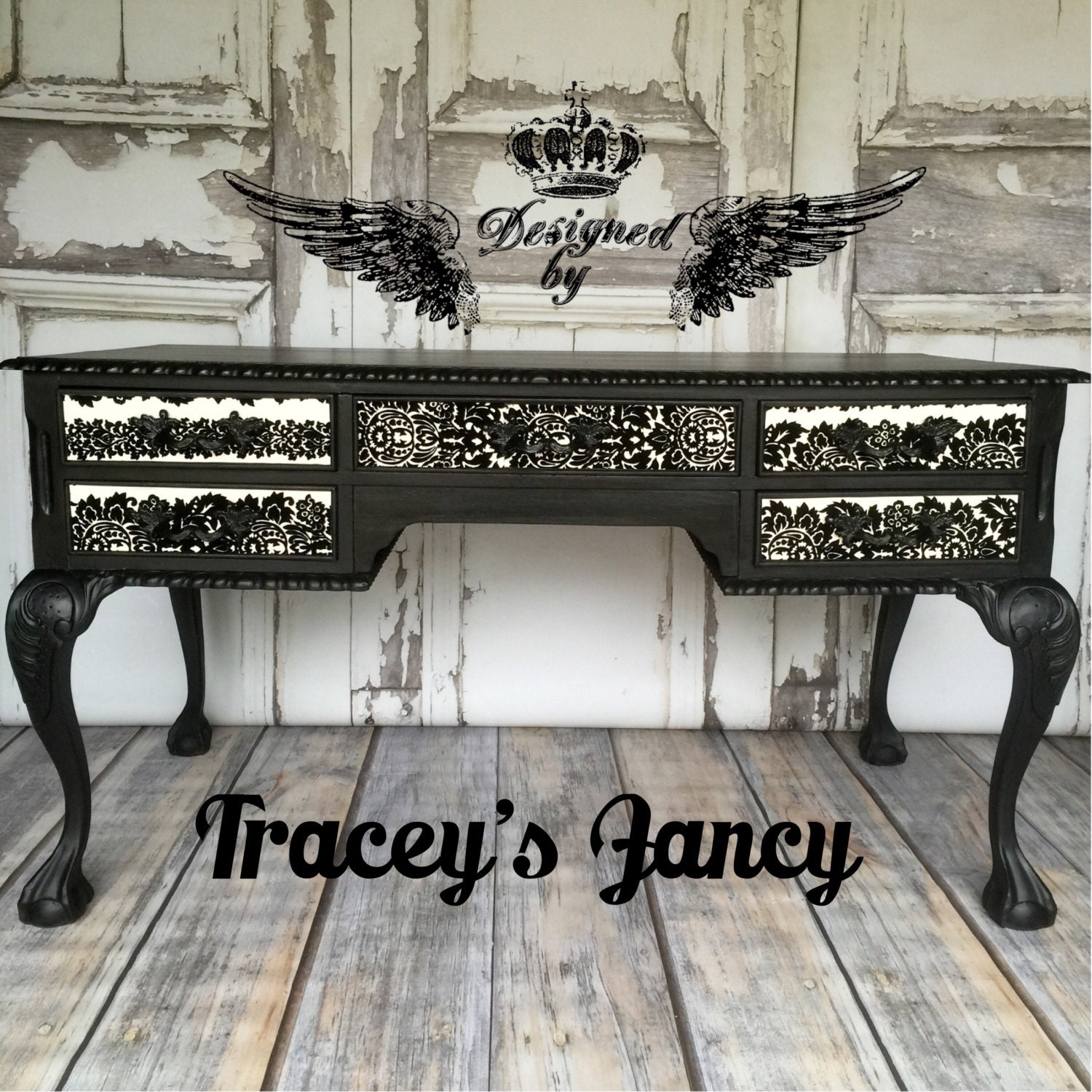 Black Lace Executive size French Provincial Desk by TraceysFancy