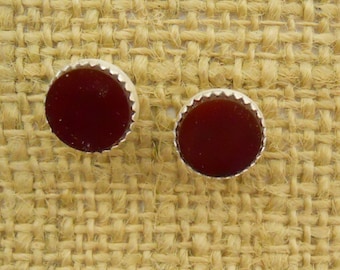 Red Carnelian round Post Sterling Silver Stud Earrings (Pe-106)