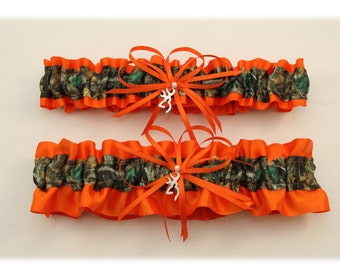 orange and camouflage wedding garter with deer deco your choice single or set - Orange Camo Wedding Rings orange and camouflage wedding garter with deer deco your choice single or set - Orange Camo Wedding Rings