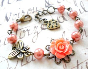 Flower Girl Gift Bracelet Orange Bracelet Gift For Kid Pearl Children Jewelry Gift For Little Girls Butterfly Bracelet Pearl Jewelry