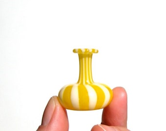 Miniature Bottle in Yellow and White Stripes, Hand Blown Glass