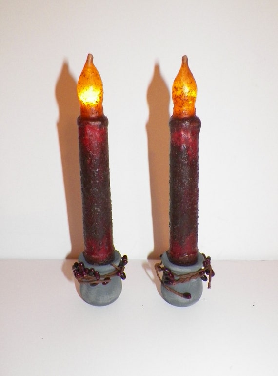 Primitive Country GREY Candle Holders Battery Operated Candles