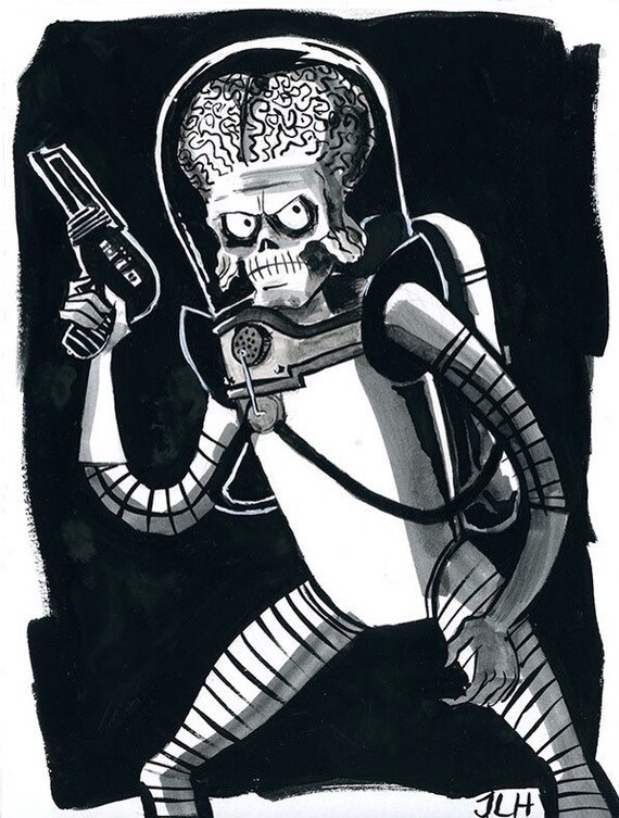 Mars Attacks Prints Martian Alien Inktober Ink Drawing