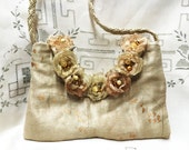 Evening Bag - Designer Bag - Singed Flower Gold Silk Evening Bag - Evening Shoulder Bag with Beaded Flowers - Chic Prom Purse Evening Bag - Designer Bag - Singed Flower Gold Silk Evening Bag - Evening Shoulder Bag with Beaded Flowers - Chic Prom Purse