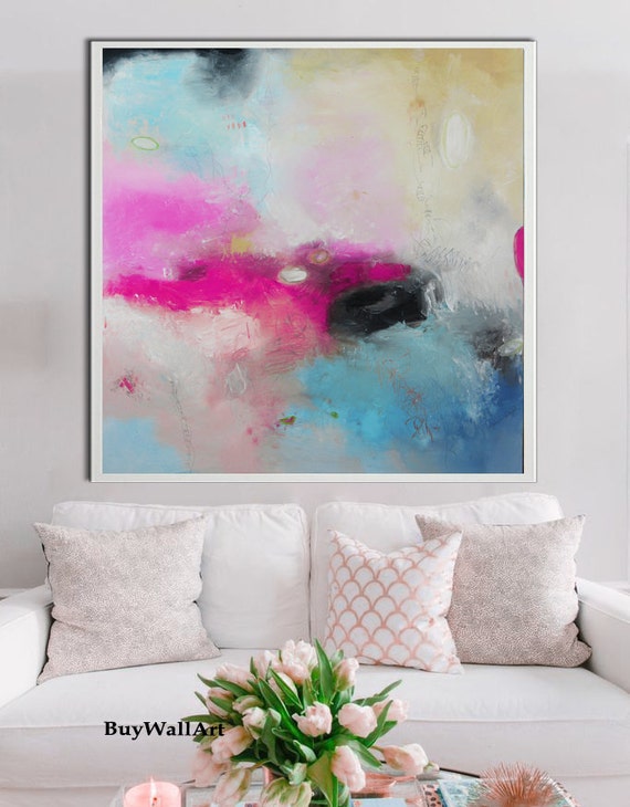 Large Pink teal art abstract Painting pink Giglee print