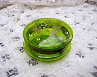 Antique Victorian Enameled Glass Trinket Casket Box