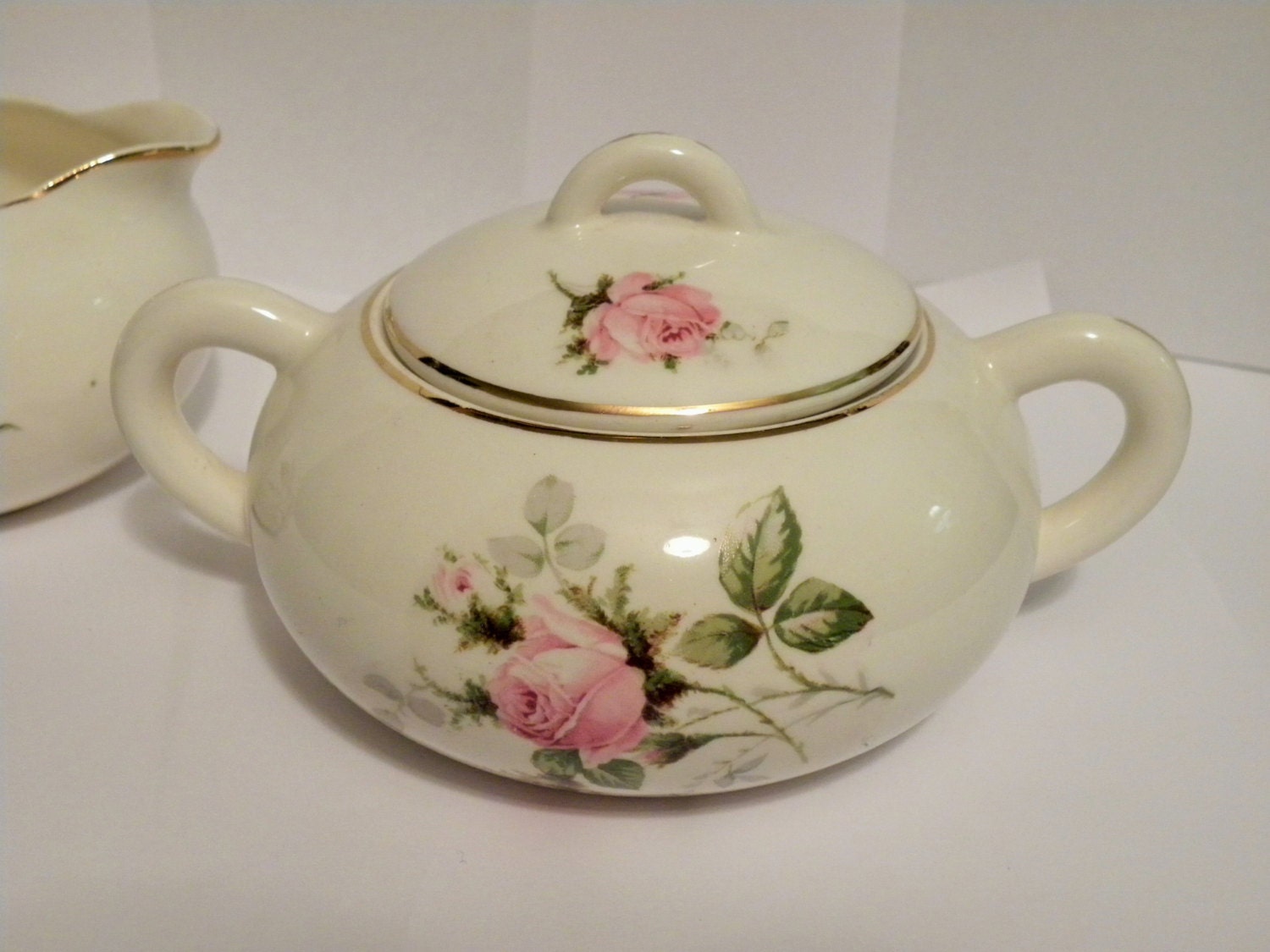 Vintage Sugar and Creamer Bowl Set Floral Sugar Bowl and