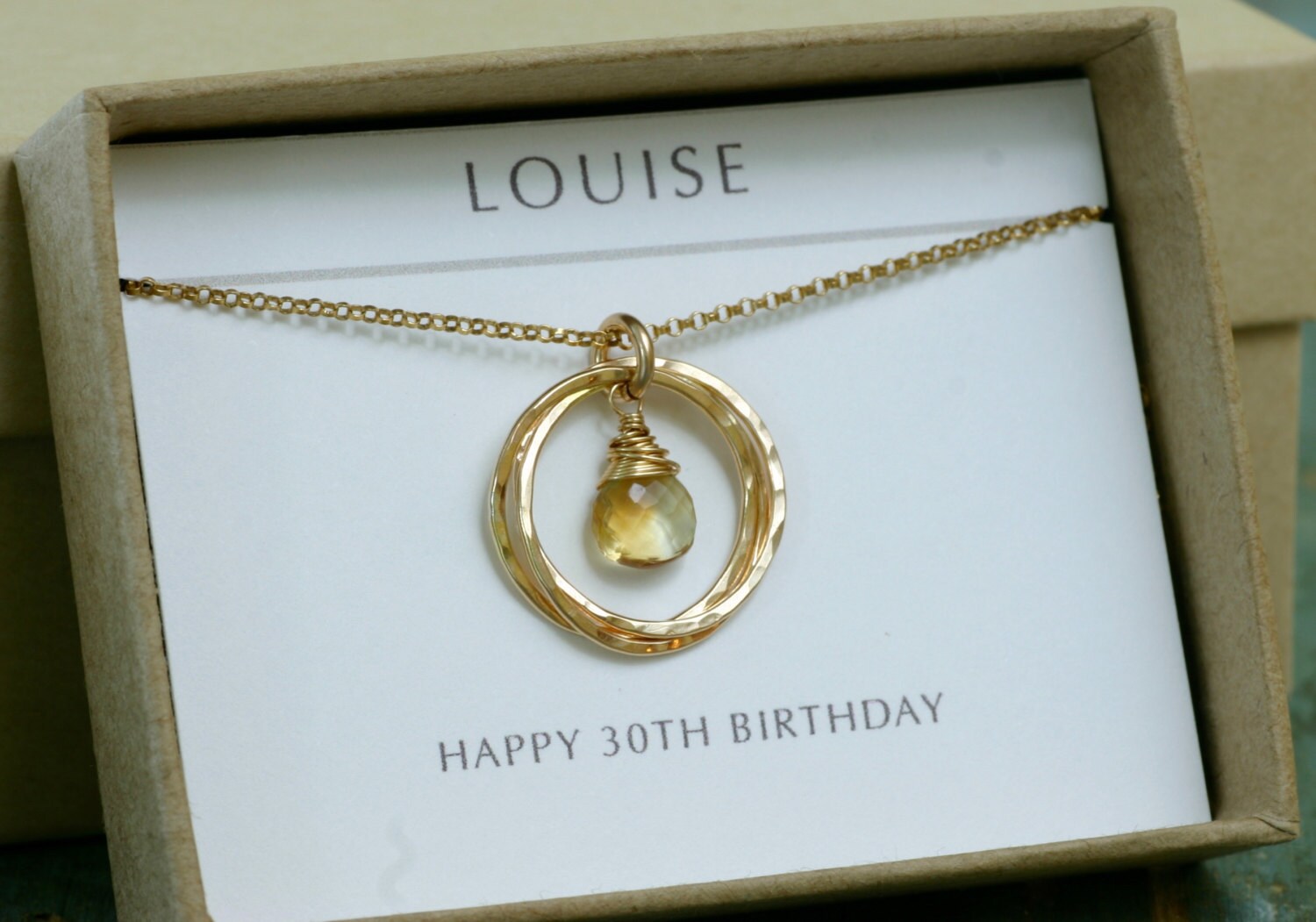 Gold citrine necklace 30th birthday gift for daughter