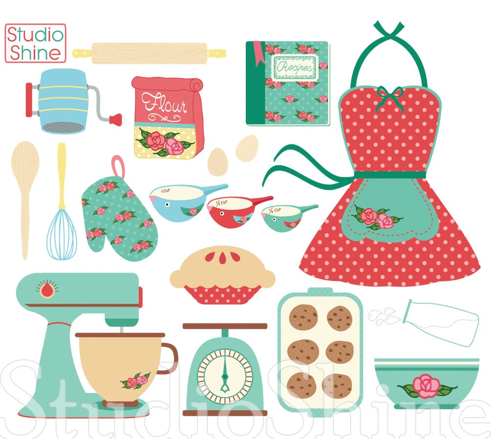 Retro Baking Cooking Digital Clipart Set Clip Art PNG Vector