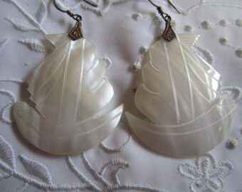 Vintage Large Delicate White Shell Pierced Earrings