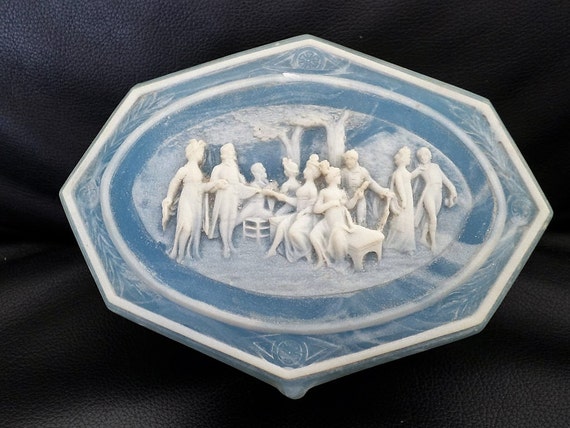 Vintage Blue Incolay Stone Victorian Cameo Motif Reuge Swiss