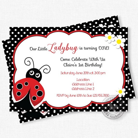 Ladybug Invitation, Ladybug Birthday Invitations, Red and Black Invitation, First Birthday Invitation, Red Ladybug Invitation Il_570xn