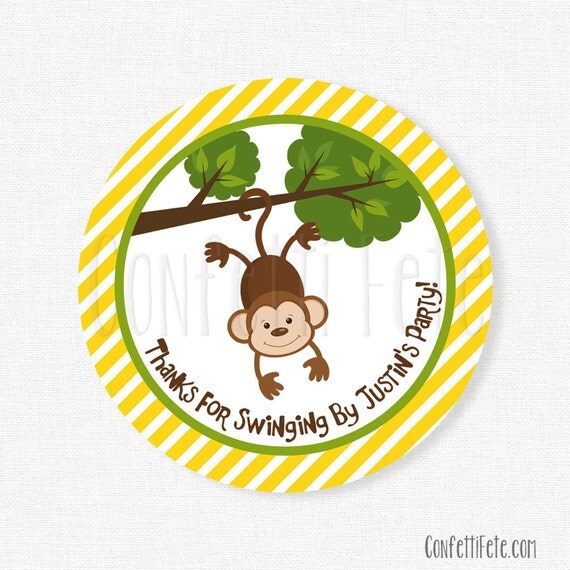 Monkey Favor Tags, Jungle Party Tags, Safari Favor Tags, Boy Birthday Party Favors, Monkey Theme Tag, Personalized Il_570xn