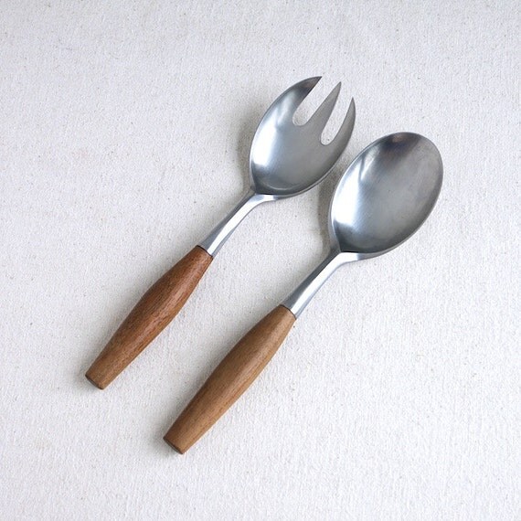 Dansk Fjord Serving Set Spoon Fork Spork Teak Wood Handle
