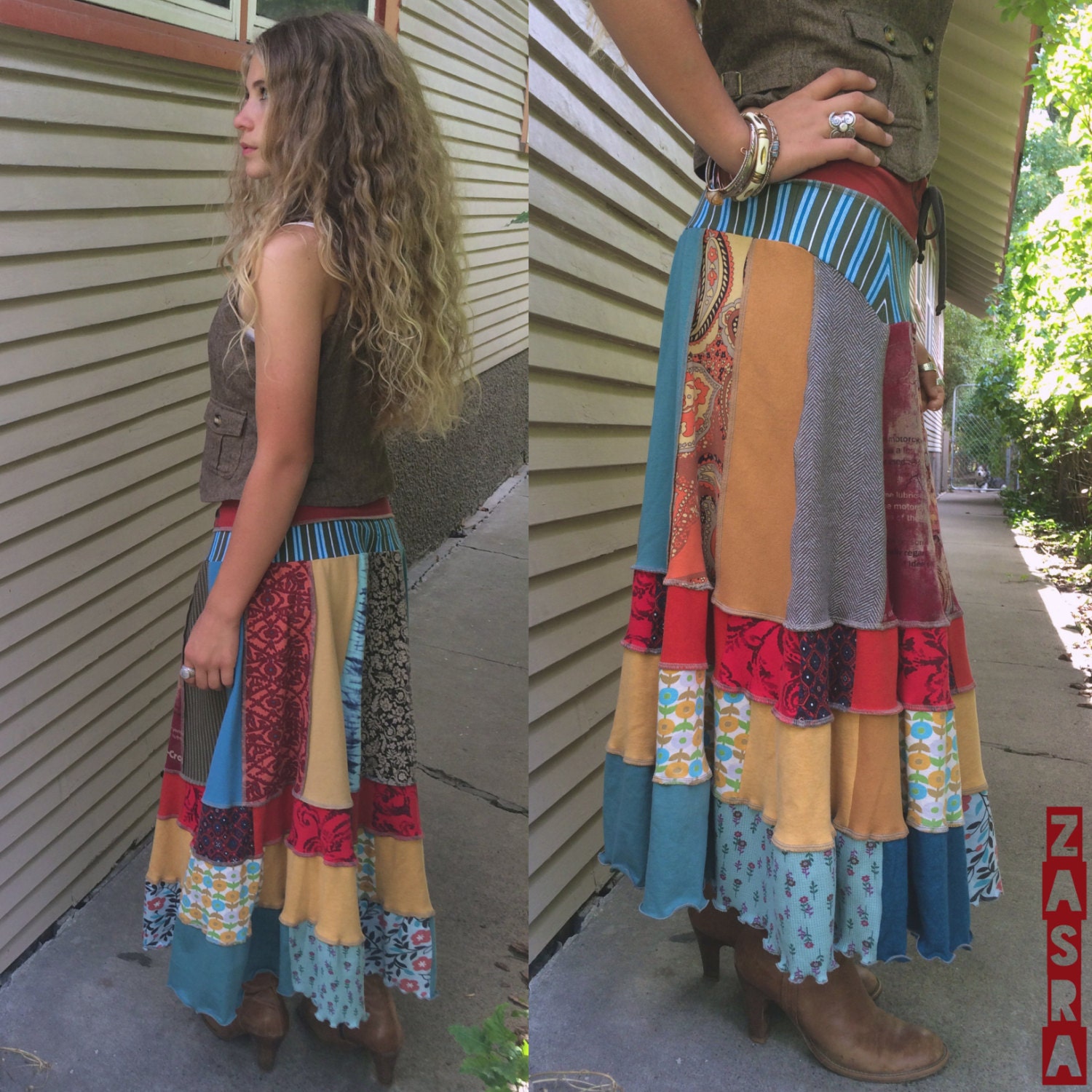 Eco long boho SkirtSize S/Mpatchwork skirthippy skirtlong