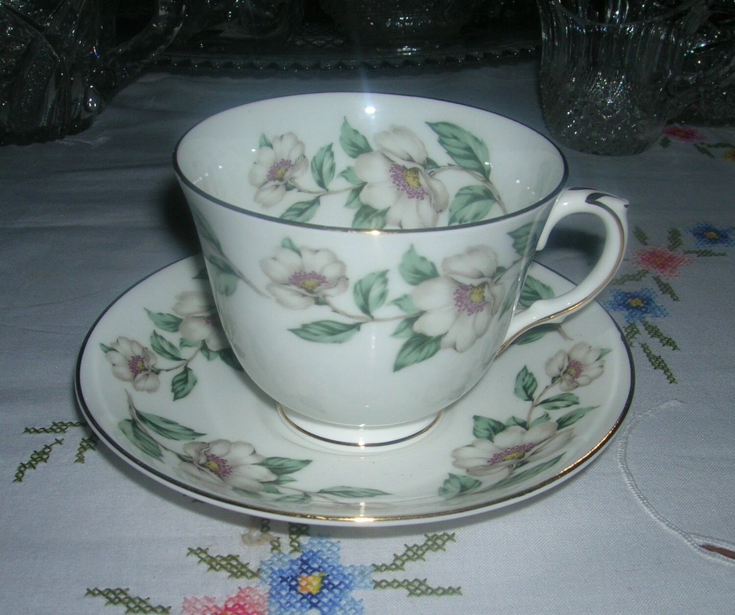 Vintage Fine Bone China Crown Staffordshire England Cup and Saucer Set