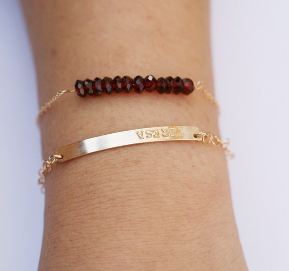 Items similar to Gemstone bar cuff bracelet,Silver or gold or rose gold