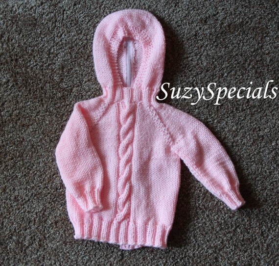 Knitted Hooded Baby Sweater with Back Zipper by SuzySpecials