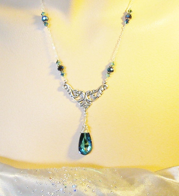 Blue Swarovski Necklace with Crystals Bermuda by Jewelrybydanne