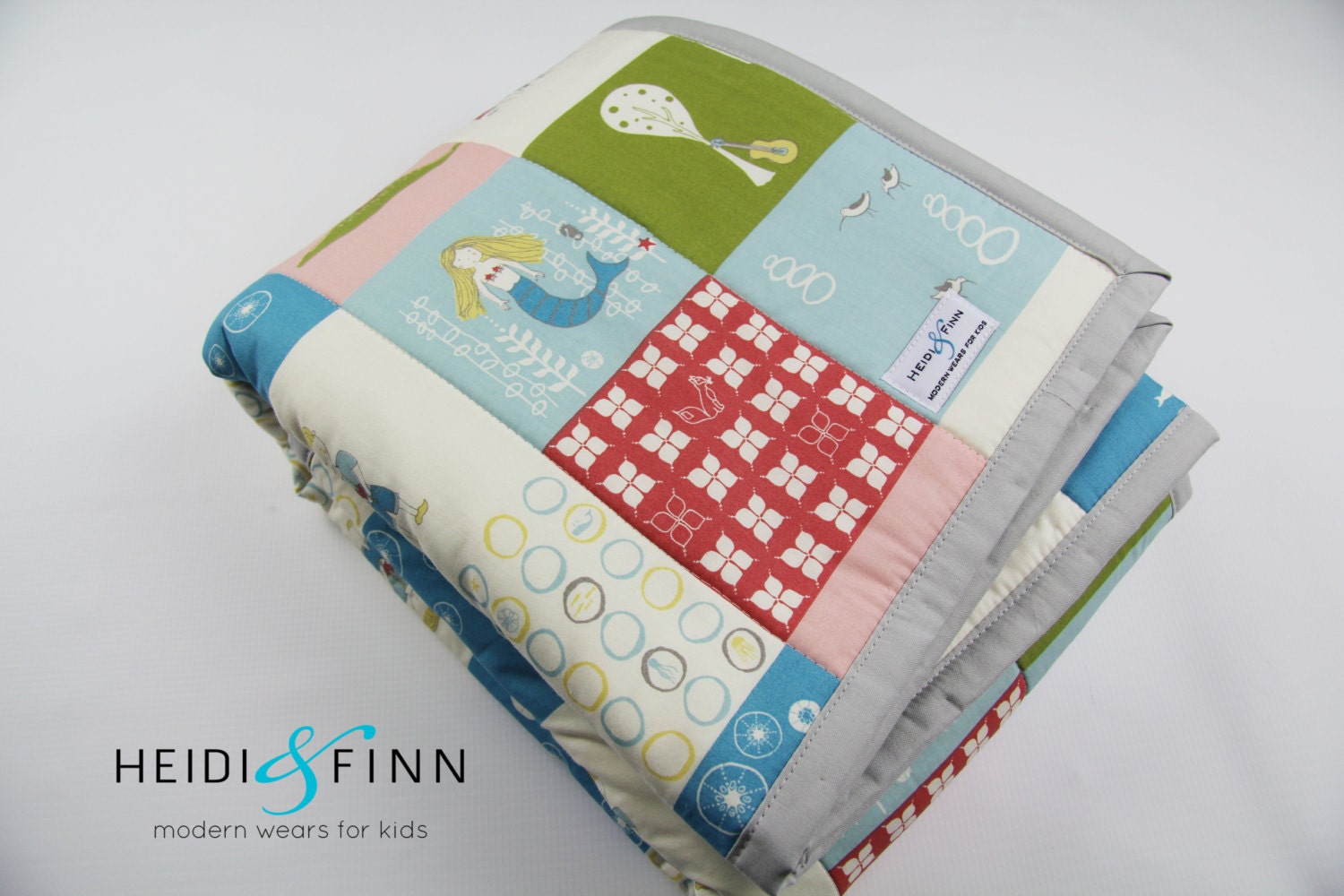 organic baby quilt blanket playmat STORYBOOK green brown blue