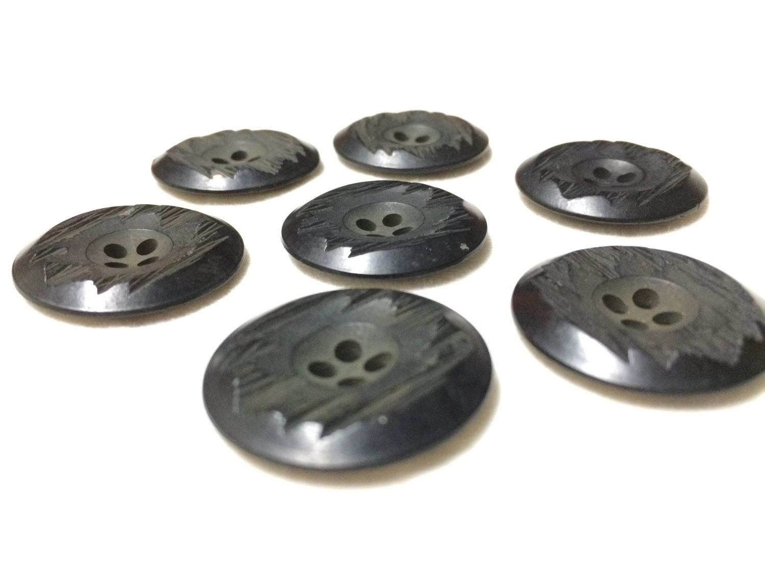 Buttons Matching Set 7 Black Vintage Plastic Coat Buttons 1" diameter