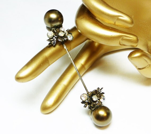 Brown Pearl Bead Hat Pin Pearlescent Faux Pearl by thejewelseeker