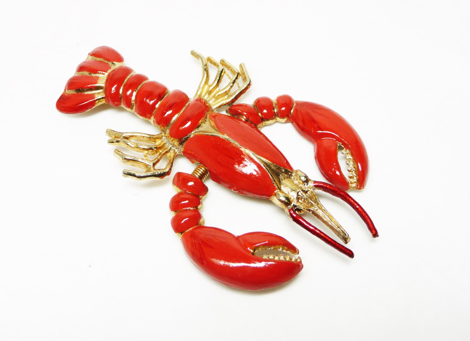 Lobster Trembler Brooch Pair of Shell Fish Pins by thejewelseeker