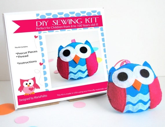 Owl Sewing Kit, Felt Kids' Crafts, Felt Sewing Kit in a Box, 8+ years old craft, No need sewing machine, READY TO SHIP A681 Il_570xn