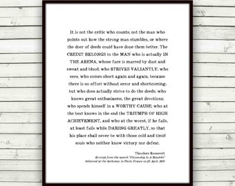 Man in the Arena Quote Print, graduation gift for him, Roosevelt, Teddy, inspirational