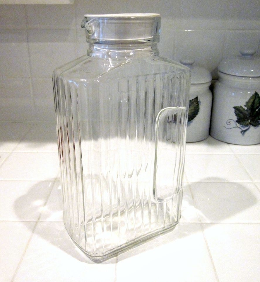 Vintage Ribbed Glass Refrigerator Water or Juice Bottle by ARC