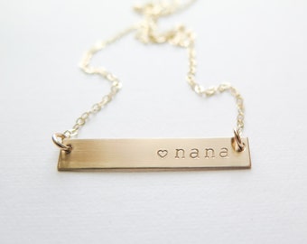 Nana Necklace - Gold Fill or Rose Gold Fill Bar Necklace - Hand Stamped Jewelry - Grandma or Granny - Betsy Farmer Designs