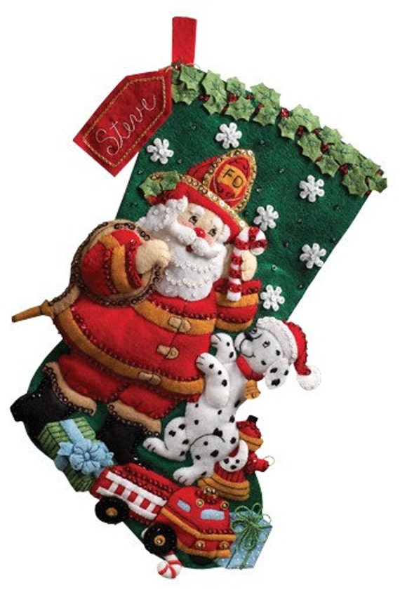 Items similar to Fireman Hero Bucilla Christmas Stocking ...