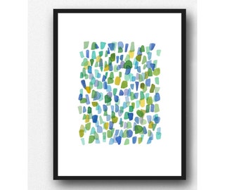 Abstract watercolor painting sea glass original watercolor painting abstract watercolor blue green yellow dots
