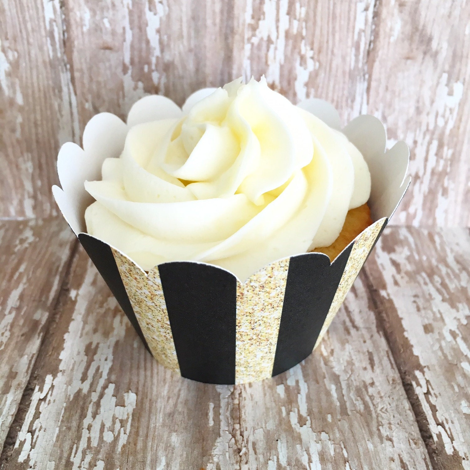 gold and black stripe cupcake wrappers by