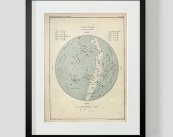 January Constellation Star Chart Popular Guide to the Heavens Art Print 39