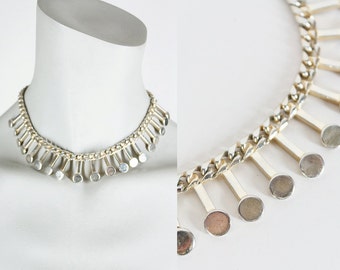 Vintage 50s Necklace / 1950s Modernist Light Gold Tone Paddle Choker