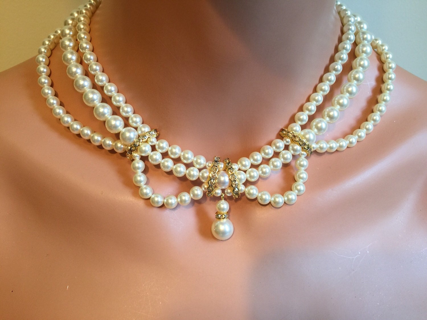 COMPLETE Bridal Jewelry Set Pearl Necklace Bracelet Earrings 3