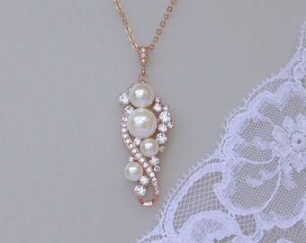 Rose Gold Pearl Necklace, Rose Gold Bridal Necklace, Silver, Rose Gold & 18k Gold Necklace, TILLY RG